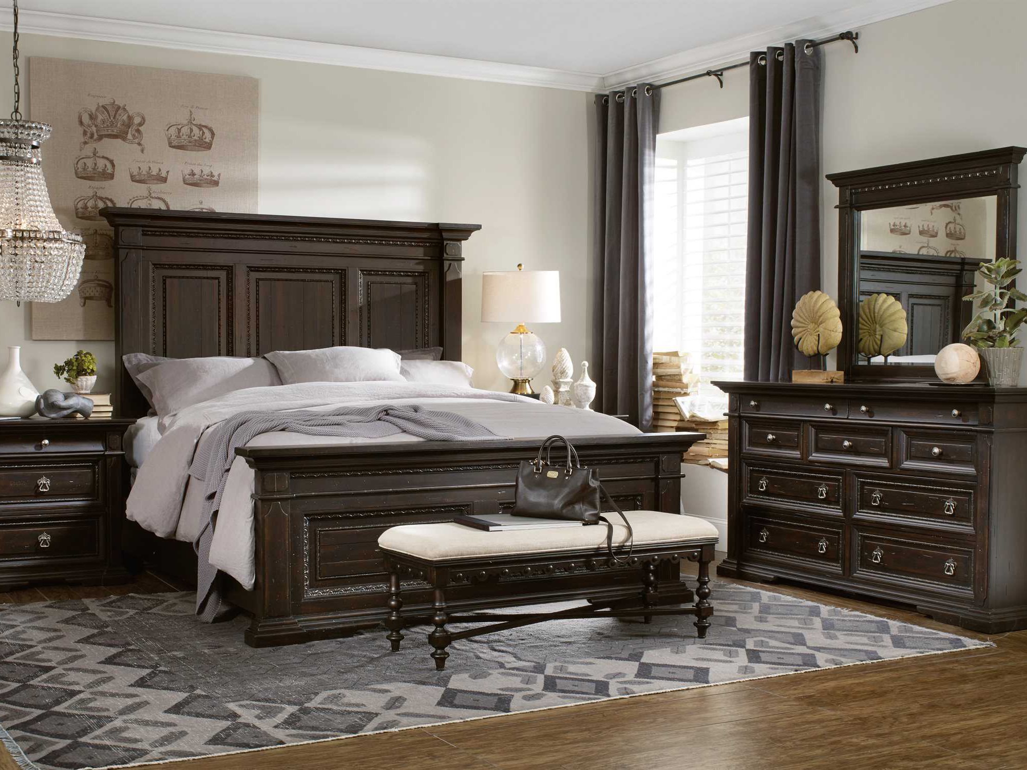 Hooker Furniture Treviso Wood Panel Bed Bedroom Set Hoo537490250set2