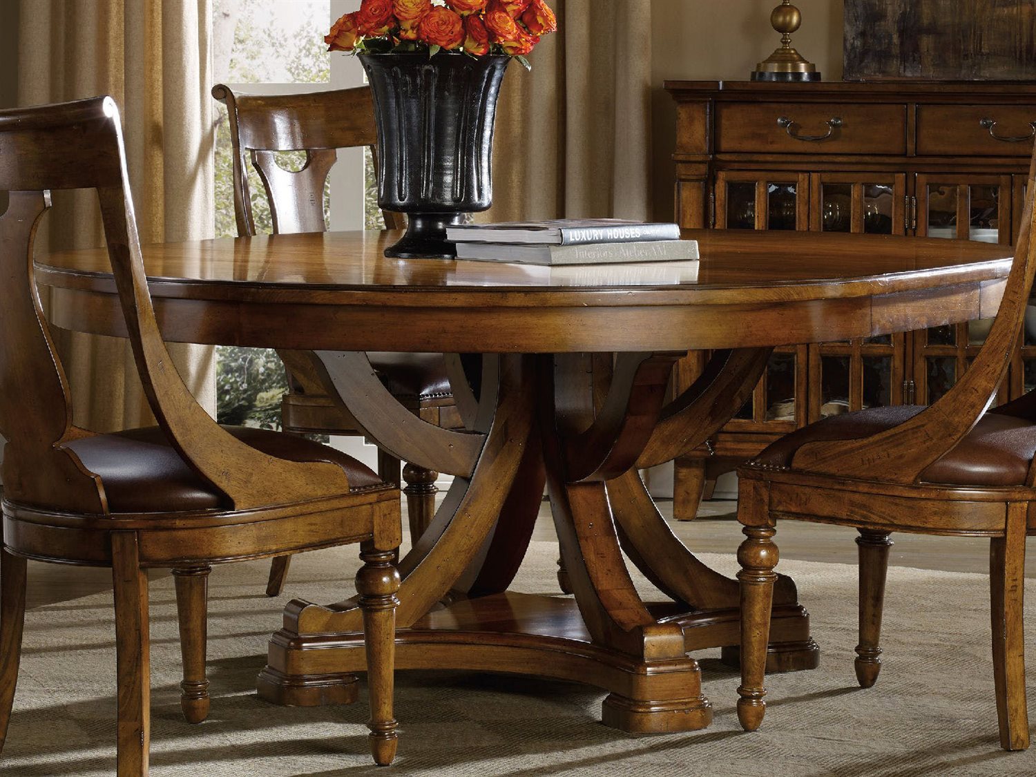 Hooker Furniture Tynecastle Medium Wood 60 Wide Round Pedestal Dining Table With Extension Hoo532375206