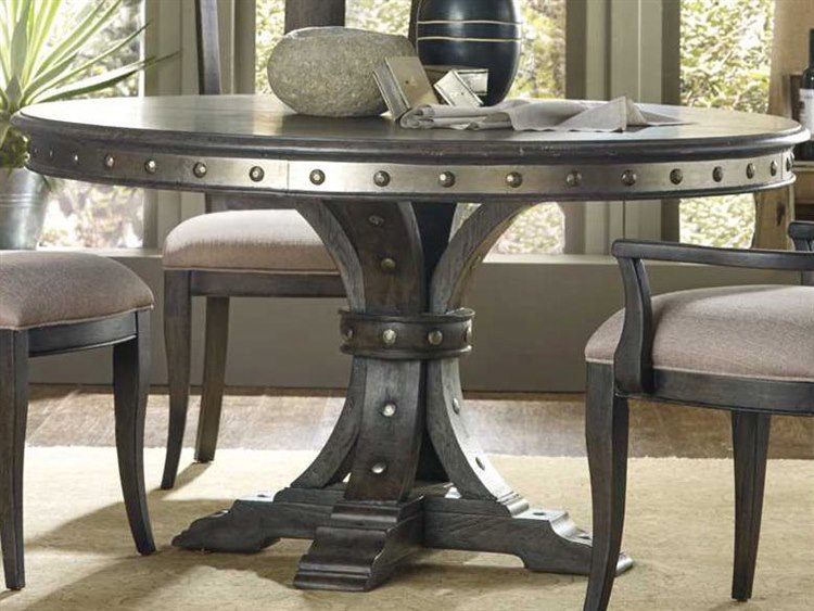 hooker furniture vintage west dramatic dark charcoal 54'' wide round dining  table