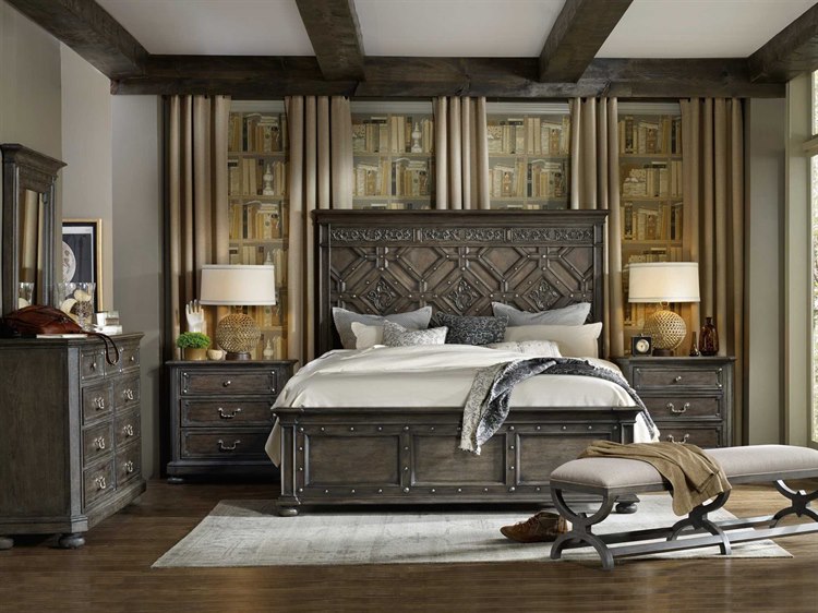hooker furniture vintage west wood panel bed bedroom set