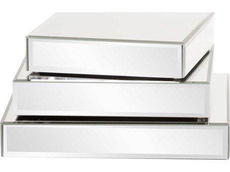 Howard Elliott Mirrored White Display Piece Mirror Platforms Set of 3