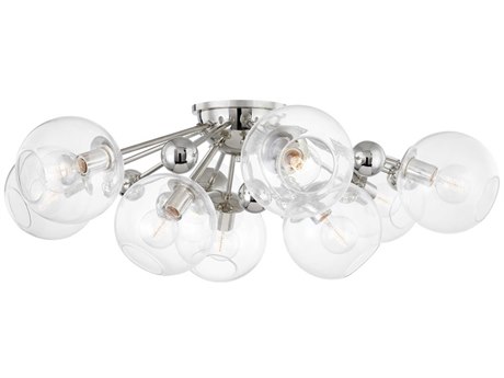 Hudson Valley Abbott 9-Light Polished Nickel Glass Globe Round Semi Flush Mount