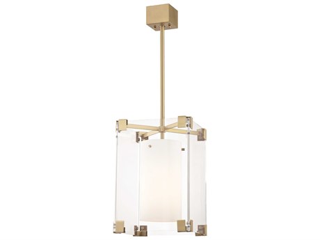 Hudson Valley Achilles 1-Light Aged Brass Clear Glass Cylinder Geometric Pendant
