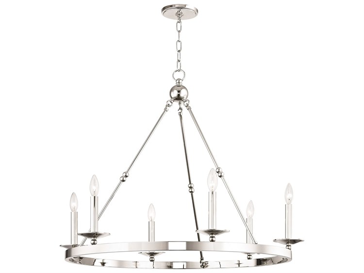 Photos - Chandelier / Lamp Wide Hudson Valley Allendale 6-Light Polished Nickel Candelabra Round Chandelier 3206-PN 