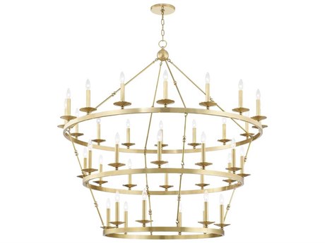 Hudson Valley Allendale 36-Light Aged Brass LED Candelabra Round Tiered Chandelier