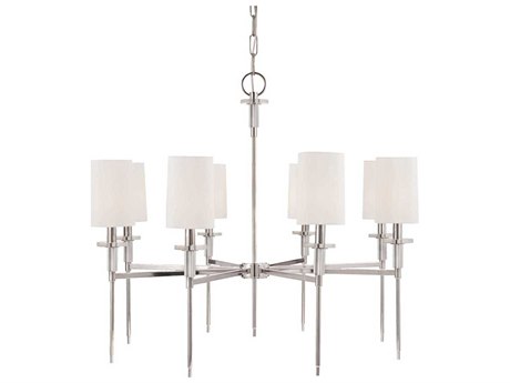 Hudson Valley Amherst 8-Light Polished Nickel Off White Crystal Candelabra Cylinder Chandelier