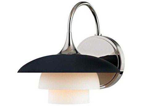 Hudson Valley Barron 1-Light Polished Nickel Black Off White Glass Wall Sconce
