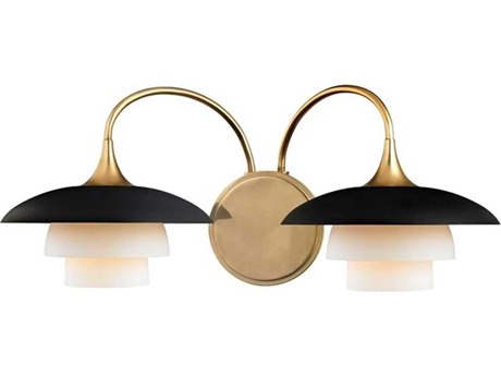 Hudson Valley Barron 2-Light Aged Brass Black Off White Glass Vanity Light