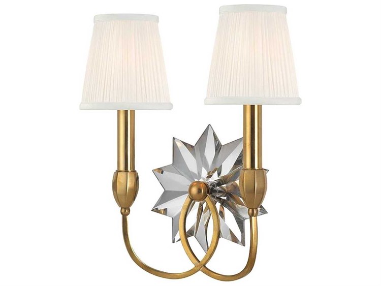 Photos - Chandelier / Lamp Hudson Valley Barton 2-Light Aged Brass White Crystal Wall Sconce 3212-AGB
