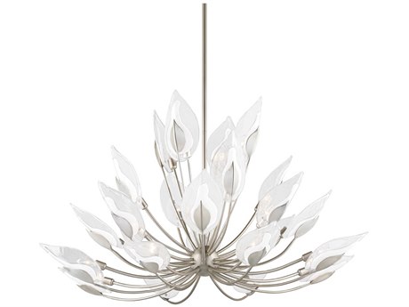 Hudson Valley Blossom 24-Light Silver Leaf Glass Candelabra Round Chandelier