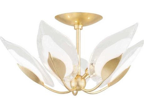 Hudson Valley Blossom 5-Light Gold Leaf Glass Round Semi Flush Mount