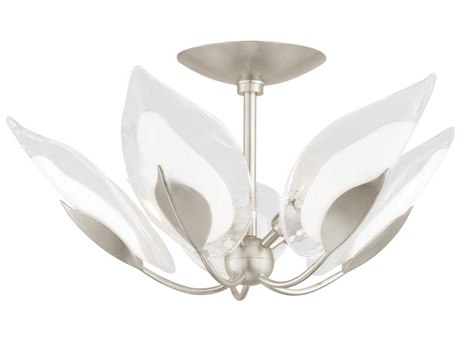 Hudson Valley Blossom 5-Light Silver Leaf Glass Round Semi Flush Mount
