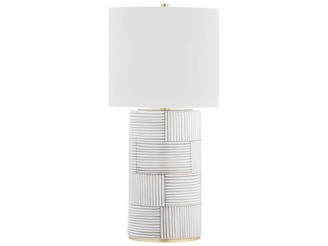 Hudson Valley Borneo Aged Brass Stripe Combo White Buffet Lamp