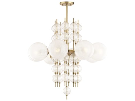 Hudson Valley Calypso 8-Light Aged Brass Clear Glass Globe Geometric Round Chandelier