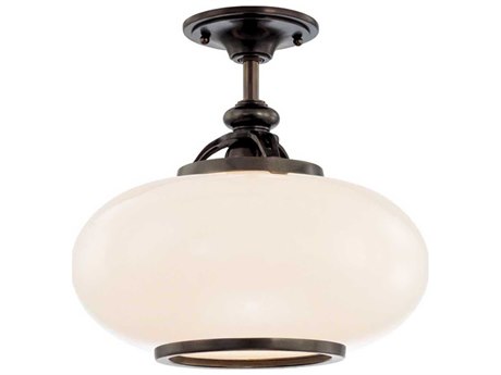 Hudson Valley Canton 1-Light Old Bronze Yellow Glass Globe Round Semi Flush Mount