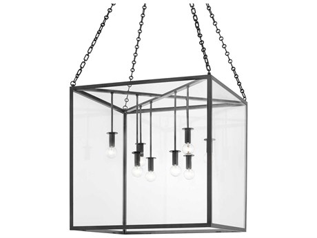 Hudson Valley Catskill 8-Light Aged Iron Black Glass LED Candelabra Linear Chandelier