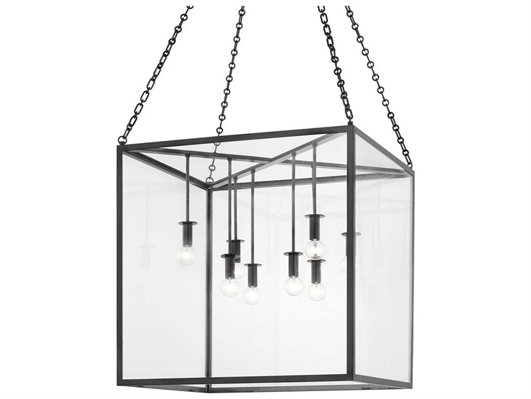 Photos - Chandelier / Lamp Wide Hudson Valley Catskill 8-Light Aged Iron Black Glass LED Candelabra Linear Chandelier 4124-AI 