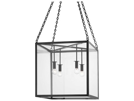 Hudson Valley Catskill 4-Light Aged Iron Black Glass LED Candelabra Linear Chandelier
