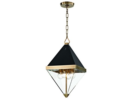 Hudson Valley Coltrane 4-Light Aged Brass Black Textured Clear Geometric Mini Pendant