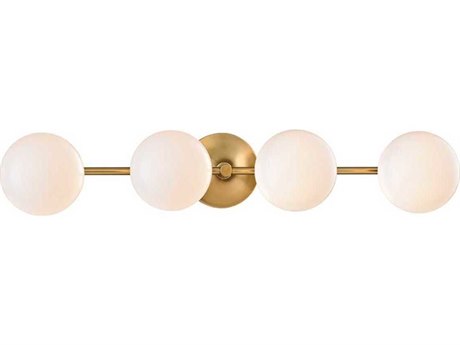 Hudson Valley Fleming 4-Light Aged Brass Off White Glass LED Vanity Light