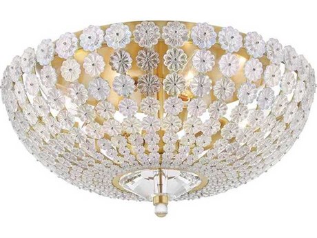 Hudson Valley Floral Park 1-Light Aged Brass Glass Bowl Flush Mount