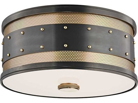 Hudson Valley Gaines 2-Light Aged Old Bronze White Glass Drum Flush Mount