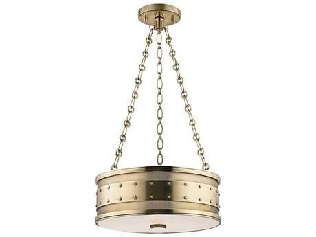 Hudson Valley Gaines 3-Light Aged Brass White Glass Drum Round Pendant