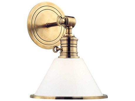 Hudson Valley Garden City 1-Light Aged Brass Off White Glass Wall Sconce