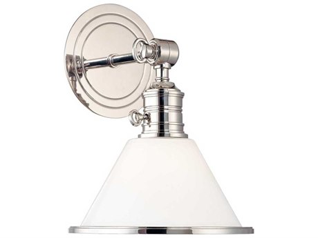 Hudson Valley Garden City 1-Light Polished Nickel Off White Glass Wall Sconce