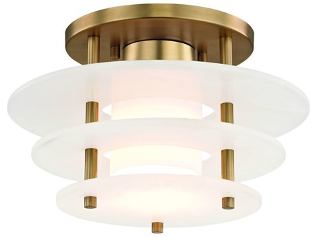 Hudson Valley Gatsby 1-Light Aged Brass White Tiered Semi Flush Mount