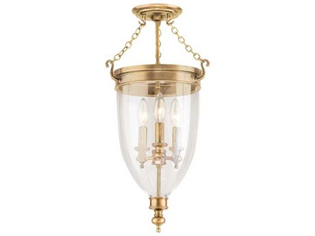 Hudson Valley Hanover 3-Light Aged Brass Clear Glass Bell Semi Flush Mount