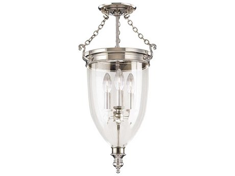 Hudson Valley Hanover 3-Light Polished Nickel Clear Glass Bell Semi Flush Mount