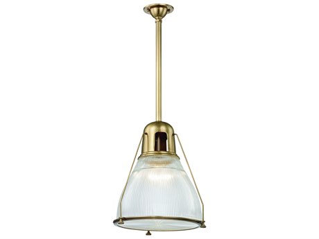 Hudson Valley Haverhill 1-Light Aged Brass Glass Bell Pendant