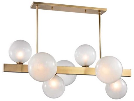 Hudson Valley Hinsdale 7-Light Aged Brass Clear Glass Globe Round Island Pendant