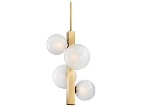 Hudson Valley Hinsdale 4-Light Aged Brass Clear Glass Globe Round Pendant