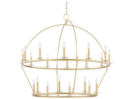 Hudson Valley Howell 20-Light Aged Brass LED Candelabra Round Tiered Chandelier
