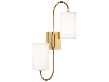 Hudson Valley Junius 2-Light Aged Brass White Glass Wall Sconce