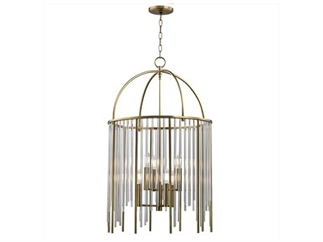 Hudson Valley Lewis 6-Light Aged Brass Crystal Candelabra Cylinder Round Chandelier
