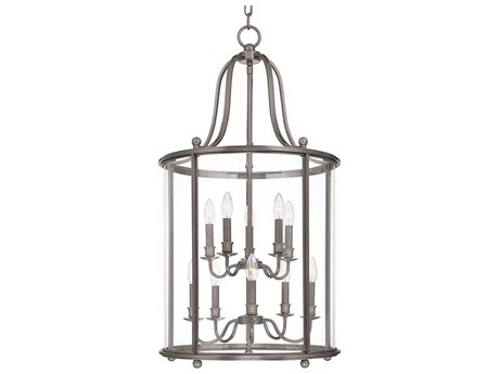 Hudson Valley Mansfield 10-Light Antique Nickel Clear Glass Candelabra Cylinder Round Chandelier