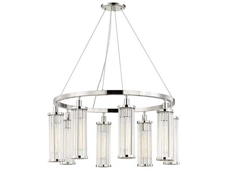 Hudson Valley Marley 8-Light Polished Nickel Clear Glass Cylinder Round Chandelier