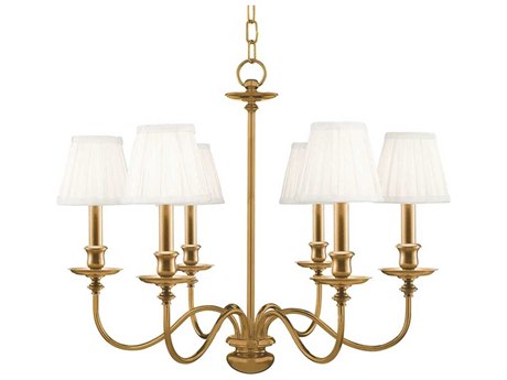 Hudson Valley Menlo Park 6-Light Aged Brass Off White Candelabra Empire Round Chandelier