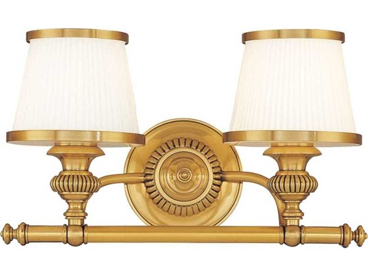 Photos - Chandelier / Lamp Wide Hudson Valley Milton 2-Light Flemish Brass Off White Glass Vanity Light 2002-FB 