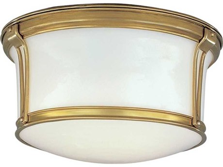 Hudson Valley Newport Flush 2-Light Aged Brass Yellow Glass Drum Mount
