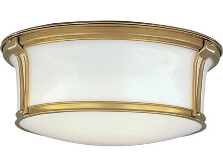 Hudson Valley Newport Flush 3-Light Aged Brass Yellow Glass Drum Mount