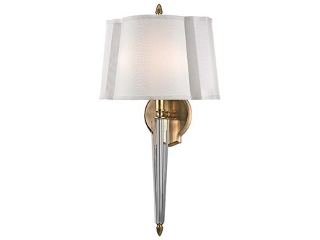 Hudson Valley Oyster Bay 2-Light Aged Brass White Crystal Wall Sconce