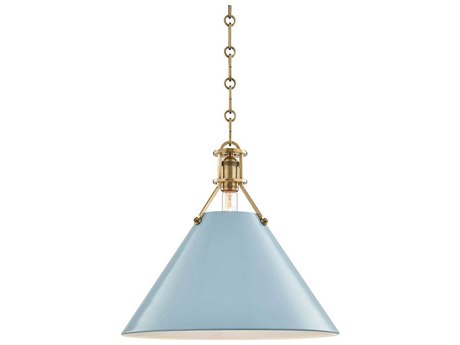 Hudson Valley Painted 1-Light Aged Brass Blue Pendant