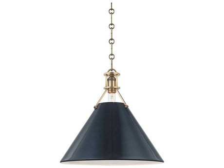 Hudson Valley Painted 1-Light Aged Brass Blue Pendant