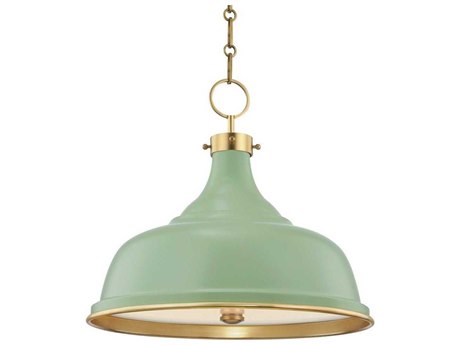 Hudson Valley Painted 3-Light Aged Brass Leaf Green Bell Pendant