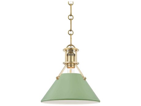 Hudson Valley Painted 1-Light Aged Brass Leaf Green Pendant