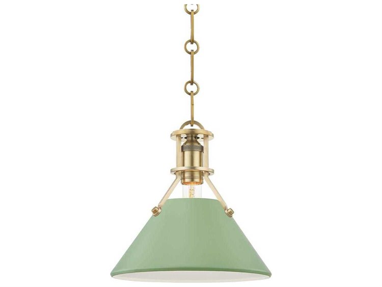Photos - Chandelier / Lamp Hudson Valley Painted 1-Light Aged Brass Leaf Green Pendant MDS351-AGB/LFG
